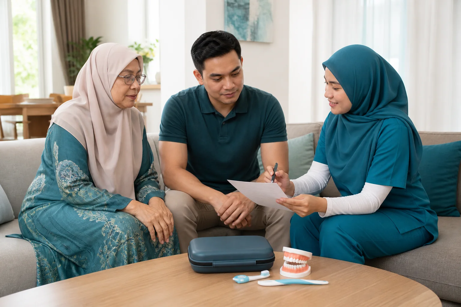 Keluarga Melayu Malaysia merancang penjagaan pergigian di rumah bersama profesional pergigian