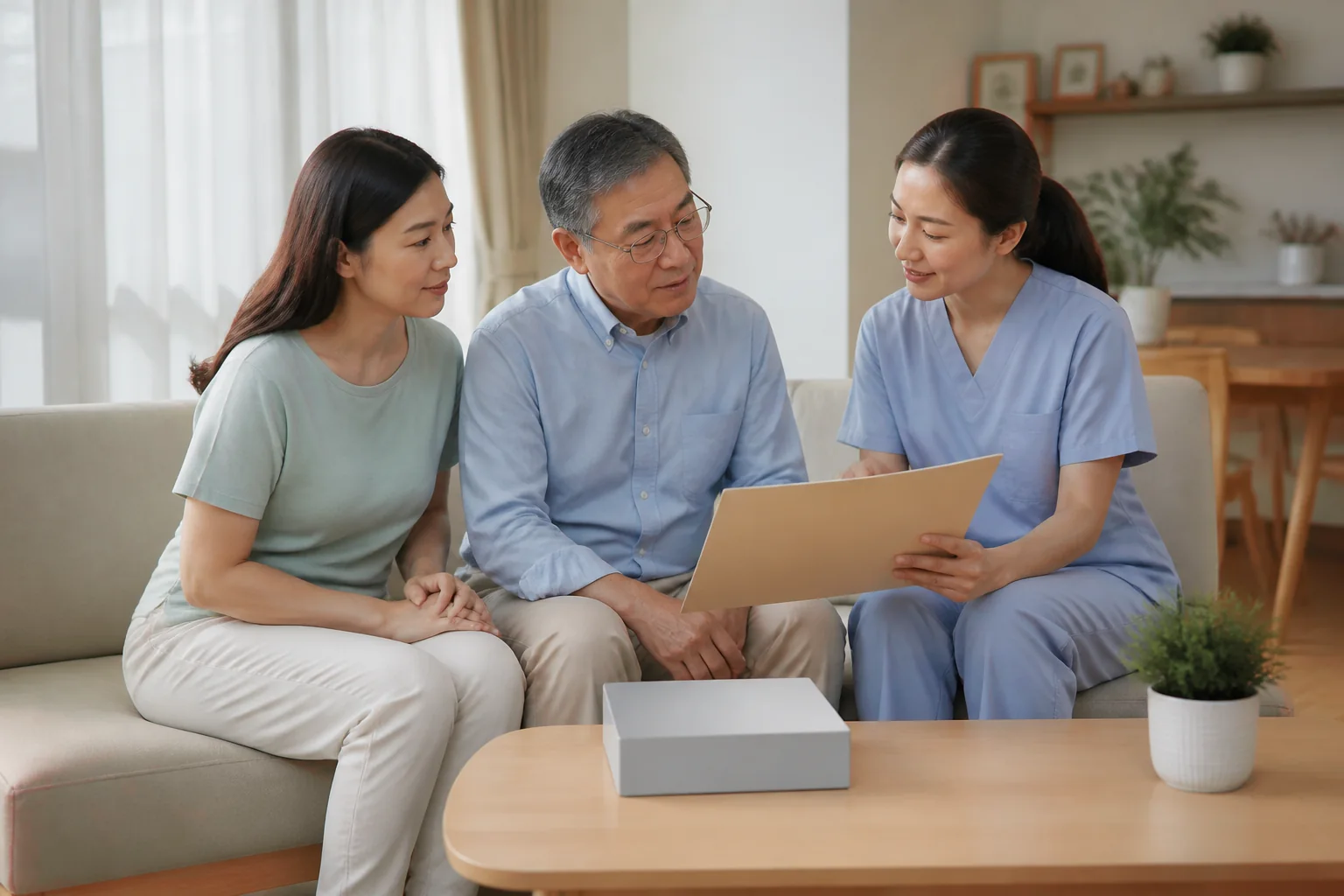 Malaysian Chinese family calmly planning prompt assessment for a dental concern
